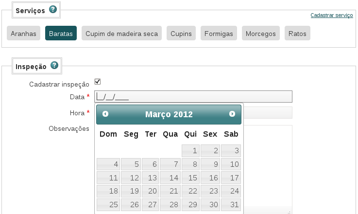 Cadastro de serviços